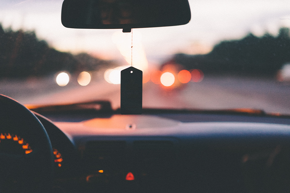 VehicleHistoryCar View of sunset from inside a car